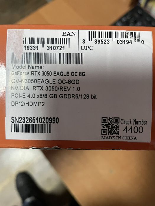 Відеокарта GIGABYTE GeForce RTX 3050 EAGLE OC 8G GV-N3050EAGLE OC-8GD