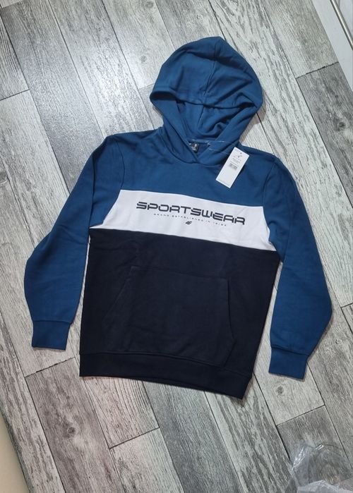 002: Stylowa bluza 4F męska rozmiar S granatowo-bialo-czarna z napisem