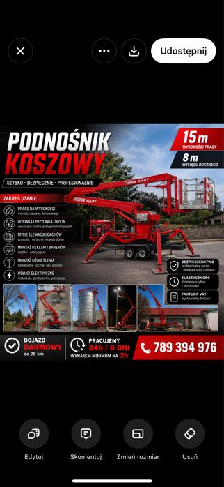 Usługi podnośnikiem koszowym