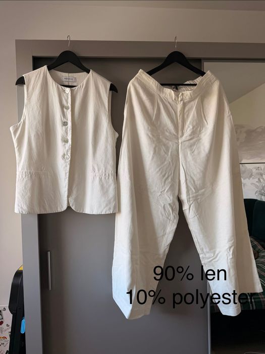 Damski garnitur lniany z kamizelką Reserved. Skład: 90% len, 10% poliester. Nowy.
