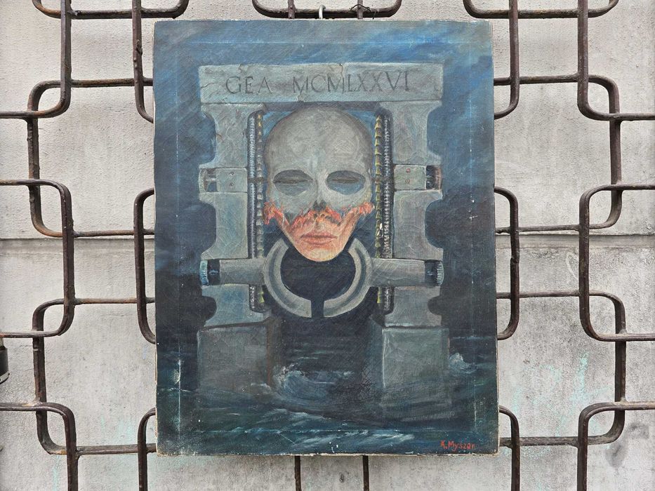 Stary obraz olejny na płótnie portret sf
