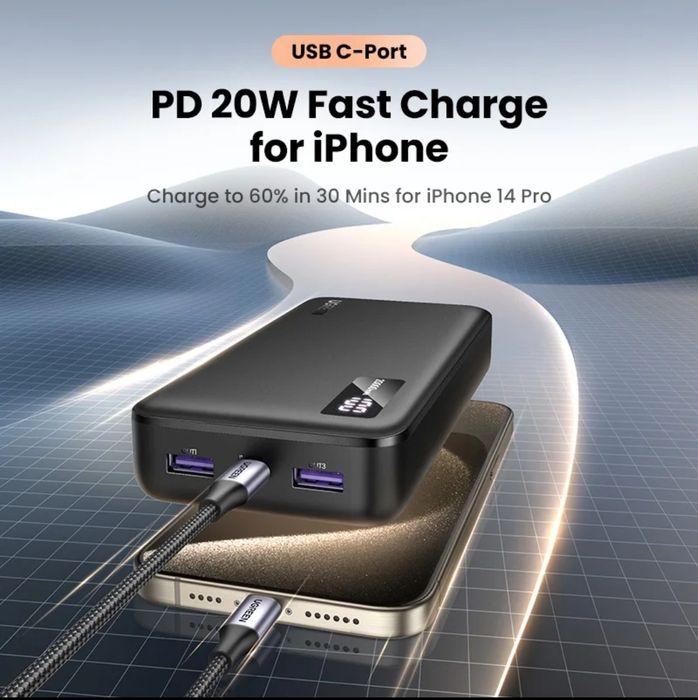 UGREEN Power Bank 20000mAh PD 22.5W с быстрой зарядкой.