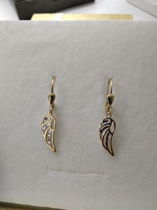 Złote wiszące kolczyki skrzydła złoto 585