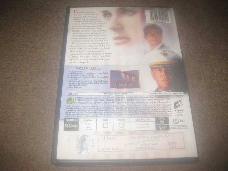 DVD "Uma Questão de Honra" com Tom Cruise/Raro!