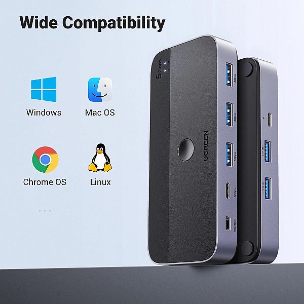Przełącznik switch Ugreen CM662 USB 3.0 switch 2-in-4 + 2x kabel USB-A