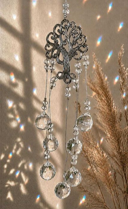 Łapacz słońca vintage szklany suncatcher drzewko życia