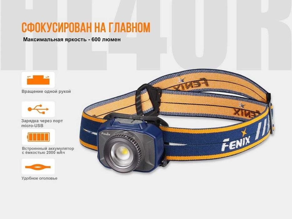 Fenix ​​HL40R Ліхтар Налобний з Регульованим Фокусуванням - USB Type-C