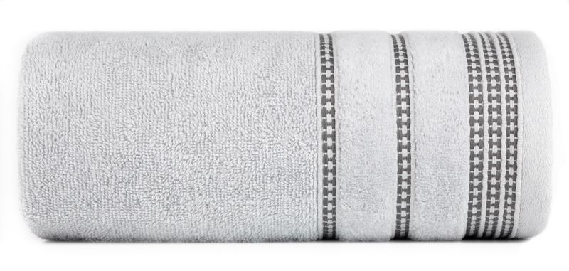 Ręcznik 30x50 srebrny z ozdobną welurową bordiurą w pasy frotte 500 g/m2