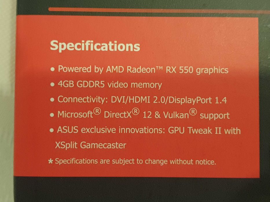 Placa gráfica Asus Radeon RX550 4Gb GDDR5