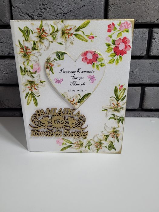 Szkatułka duża decoupage książka na I Komunię Świętą