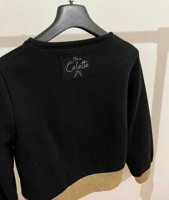Czarna krótka bluza Maison Colette ze złotymi ściągaczami 100% bawełna M 38