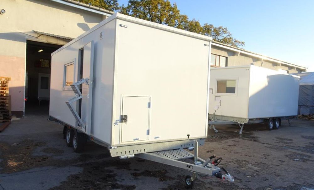 Przyczepa socjalna biurowa Kontener pracowniczy Stróżówka Wynajem