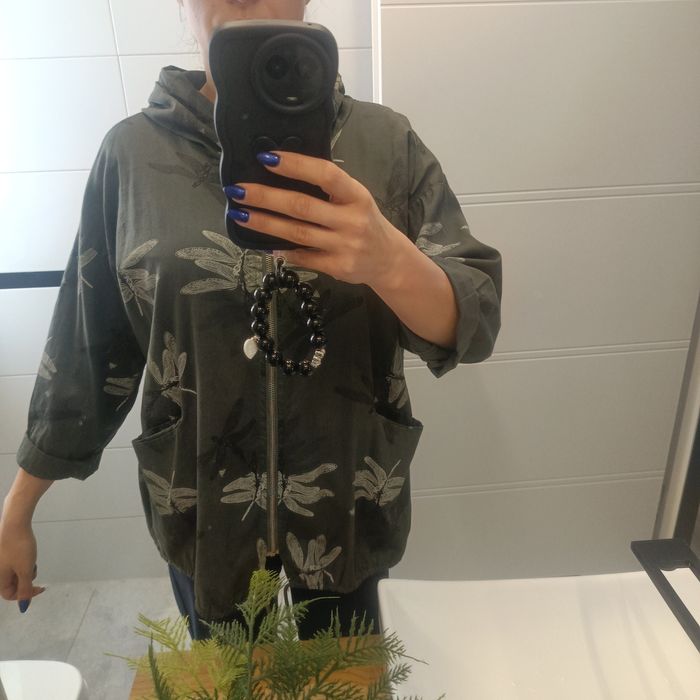 Cienka bluza oversize w ważki ciemny khaki