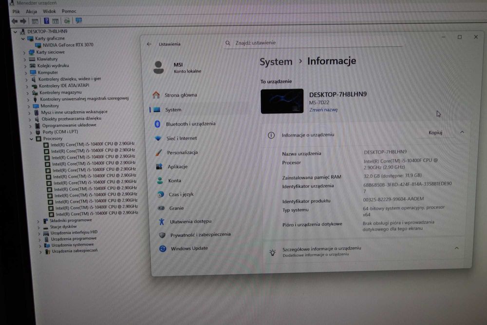 Komputer Gamingowy i5 10Gen 32GB 512 SSD + 2TBHDD RTX 3070 8GB FV GW