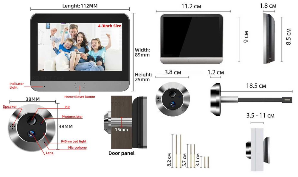 Tuya R10h WiFi ВідеоВічко 4,3" (11cм) Запис Датчик руху Відеоглазок