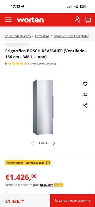 Frigorífico BOSCH KSV36AIEP (Ventilado - 186 cm - 346 L - Inox)