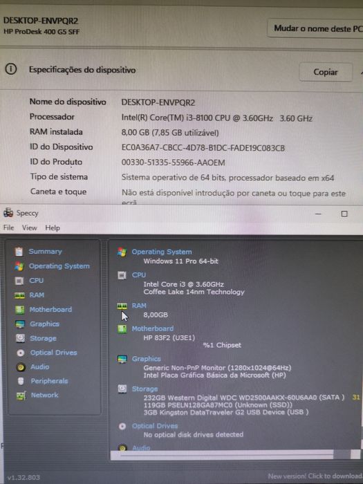 PC HP i7 6700(i3 8100) 3,6ghz+gráficos UHD 610+8gb ddr4+370gb SSD NVME