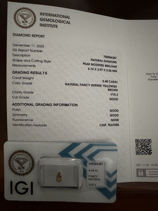 Diamante Natural Fancy Intense Castanho – 0,48 ct | Certificado IGI