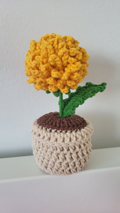 Kwiaty w doniczce na szydełku Chryzantema