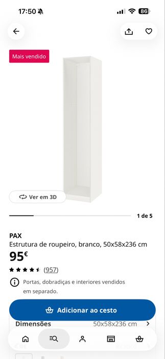 Roupeiro PAX IKEA 236cm completo