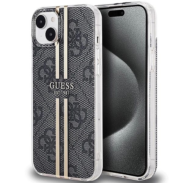 Etui Guess IML 4G Gold Stripe na iPhone 15 Plus / 14 Plus - czarne