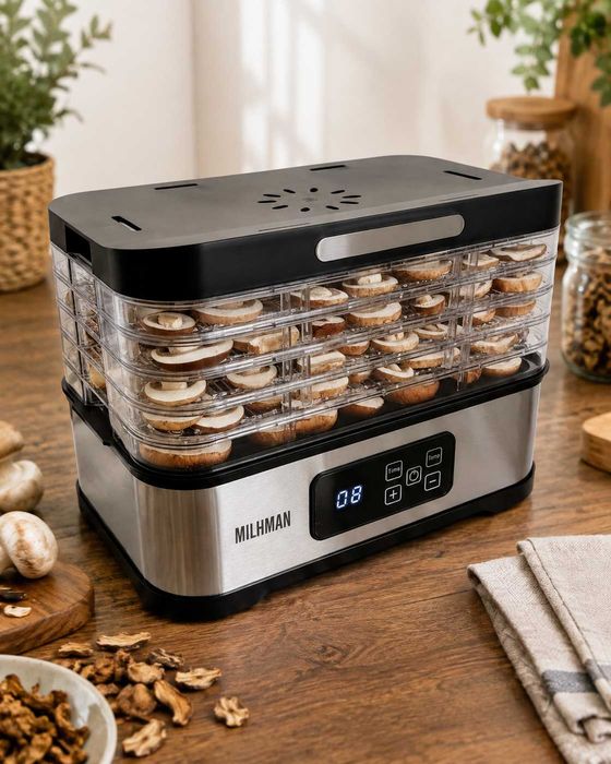 NOWA Suszarka do Grzybów Suszarka do Żywności 400W 5 Sit 9L Timer 1–24h Regulacja 35–70°C Suszarka do Owoców Warzyw Ziół Zestaw z Sitami Termoobieg FV