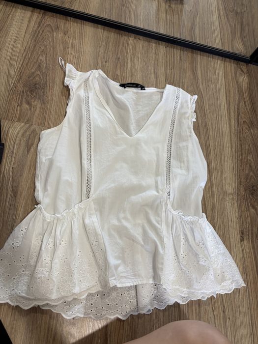 Блуза zara с прошвою ,майка,футболка с рюшами