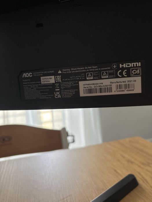 Monitor AOC C27G3U/BK 27” Curvo Gaming – 165Hz – Excelente Estado