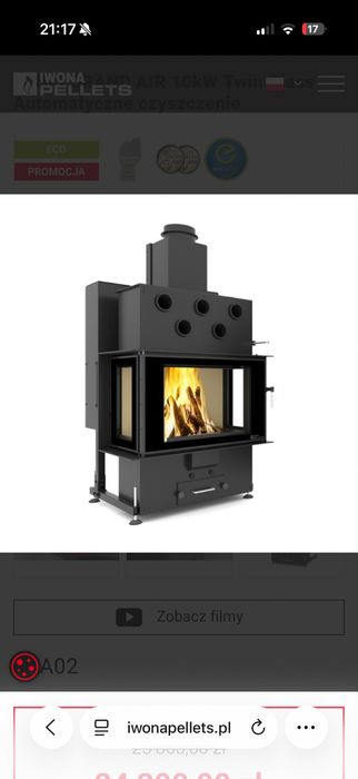 LOUIS GRAND AIR 10 kW – hybrydowy kominek na pellet i drewno kup teraz