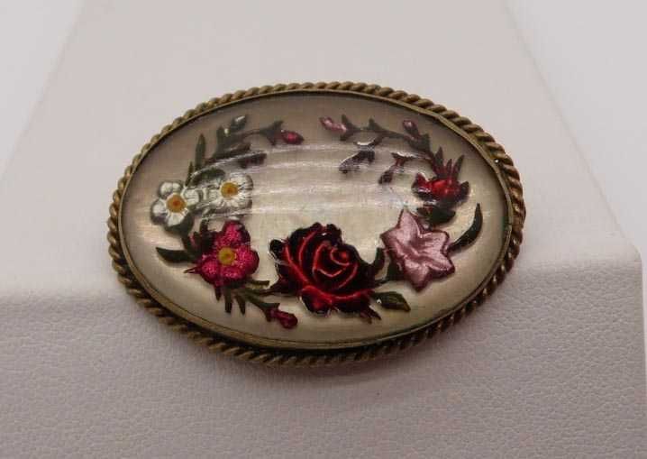 Broszka kolorowe kwiaty w szkle vintage.