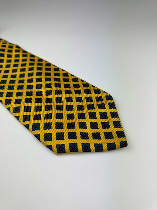 Fellini żółty jedwabny krawat w kwiaty m03