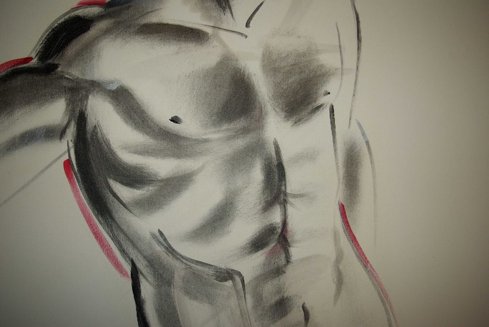 Nu artístico masculino. Torso. Acrílico sobre tela. Carlos Marques