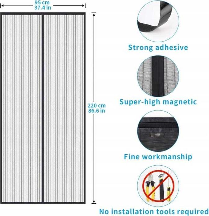 Magnetyczna moskitiera 4UMOR do drzwi 95x220cm, czarna