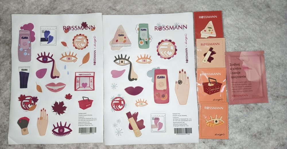 Zestaw Rossmann: naklejki, piny, płatki
