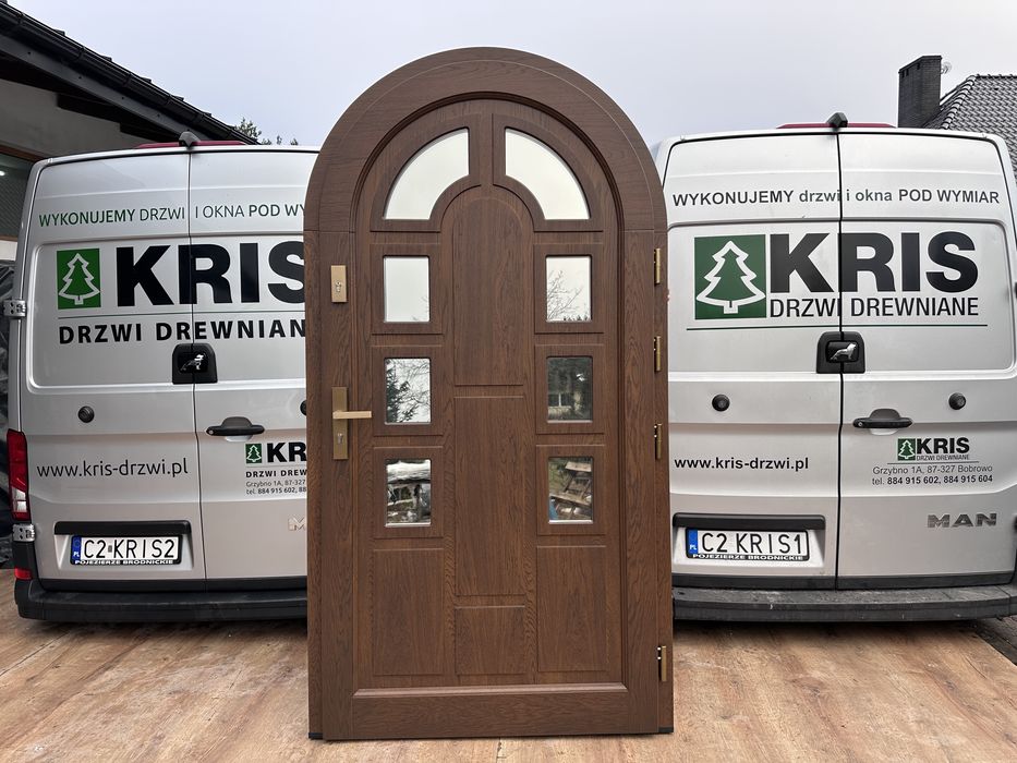 Drzwi zewnętrzne drewniane Łukowe Dębowe na każdy wymiar cała Polska