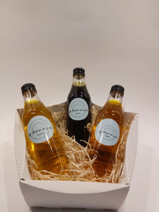 Zestaw prezentowy olej lniany konopny rzepakowy ostropest