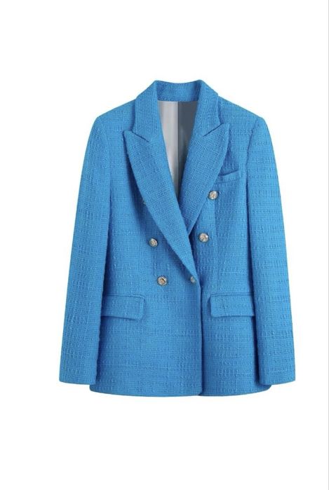 Блакитний твідовий жакет піджак zara