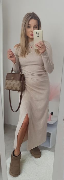 Zara komplet z wiskozą s 36 top spódnica beżowy