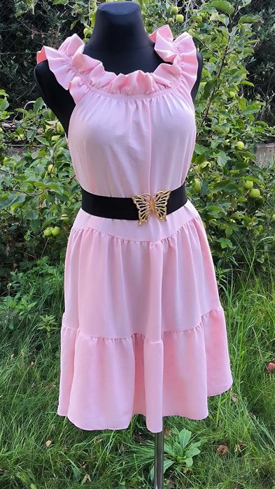 Włoska sukienka hiszpanka jasny róż New Collection