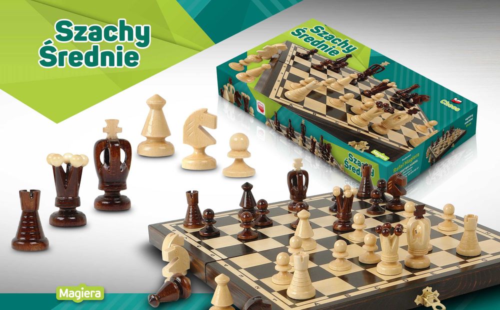 Szachy drewniane średnie 31 cm Magiera