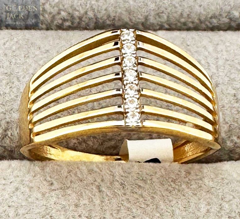 Złoty pierścionek żeberkowy z cyrkoniami złoto pr. 585 2,2 g roz. 22