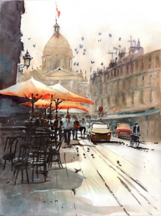 Paryż 30x40cm akwarela