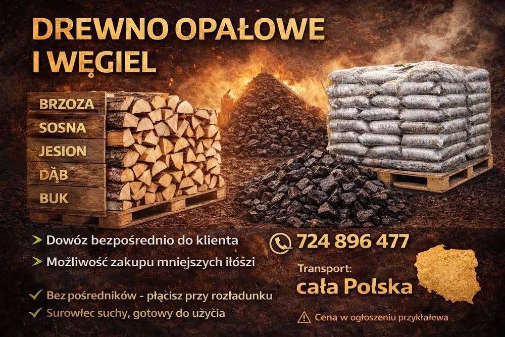 Węgiel workowany luzem drewno opałowe Suche Dab Buk Brzoza Sosna