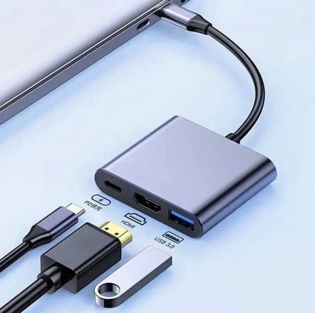 Адаптер Type-C - HDMI USB Hub ЮСБ хаб 3 в 1 Ідеальний для MacBook