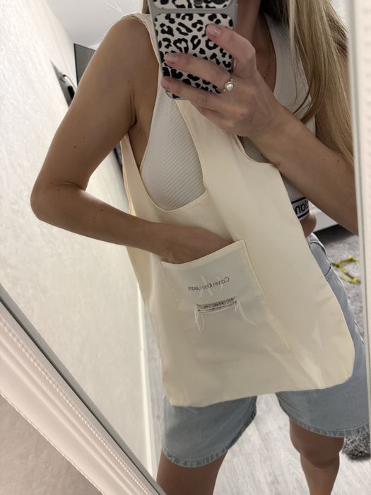нове Calvin Klein шопер молочний сумка плече пляжна льон тестильна