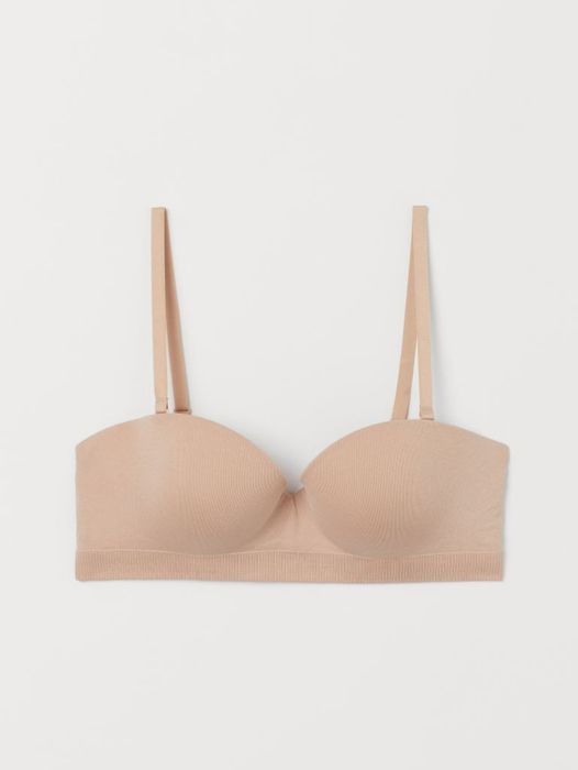 H&M 75D bezszwowa balkonetka bardotka beż stanik biustonosz