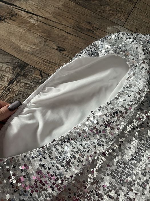 Spodnica cekinowa srebrna shein L