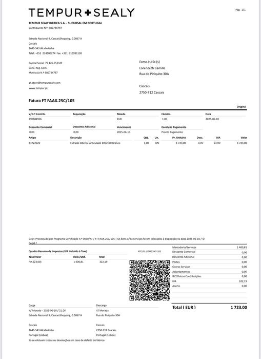 CAMA NOVO COM DESCONTO 35 %  Estrado articulado + colchão Tempur