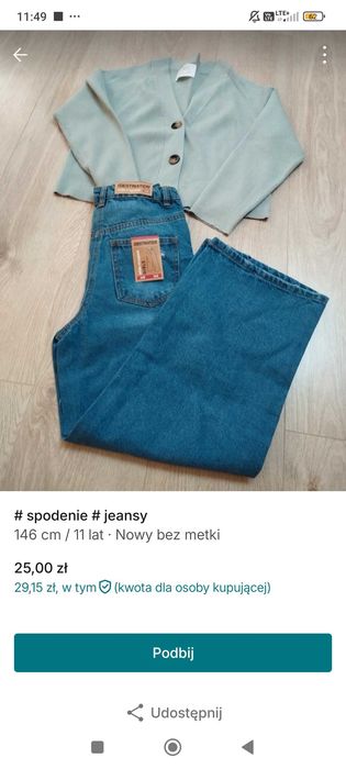Jeansy szersze dzwony r 140 nowe
