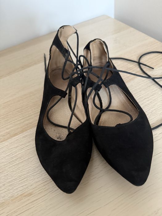 balerinki baleriny plaskie z wiazaniem czarne 39 deezee